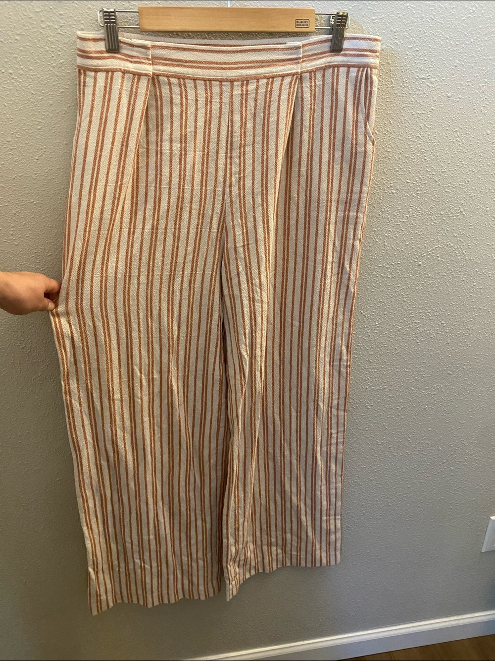 Woman’s Cream and Rust-Striped Linen Pants